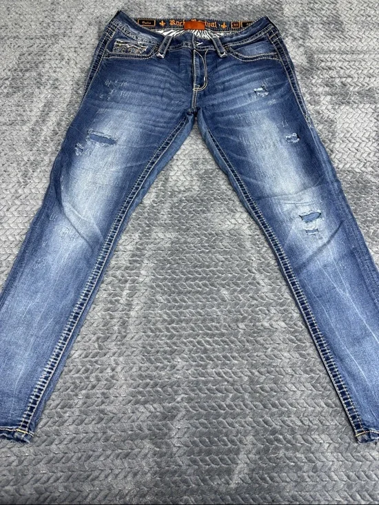 Rock Revival Women’s Distressed Dark Blue Skinny Jeans - Picture 1 of 10